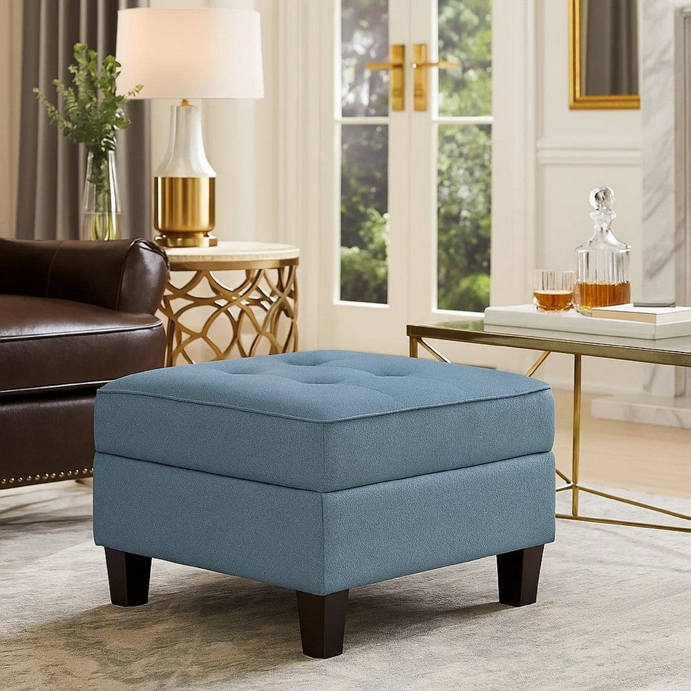 Gey Modular Storage Ottoman, Tufted Cushion, Blue Upholstery 26 Inch - BM345342