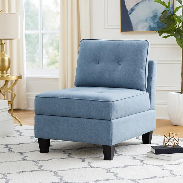 Gey Modular Storage Accent Armless Chair, Tufted Blue Upholstery - BM345343