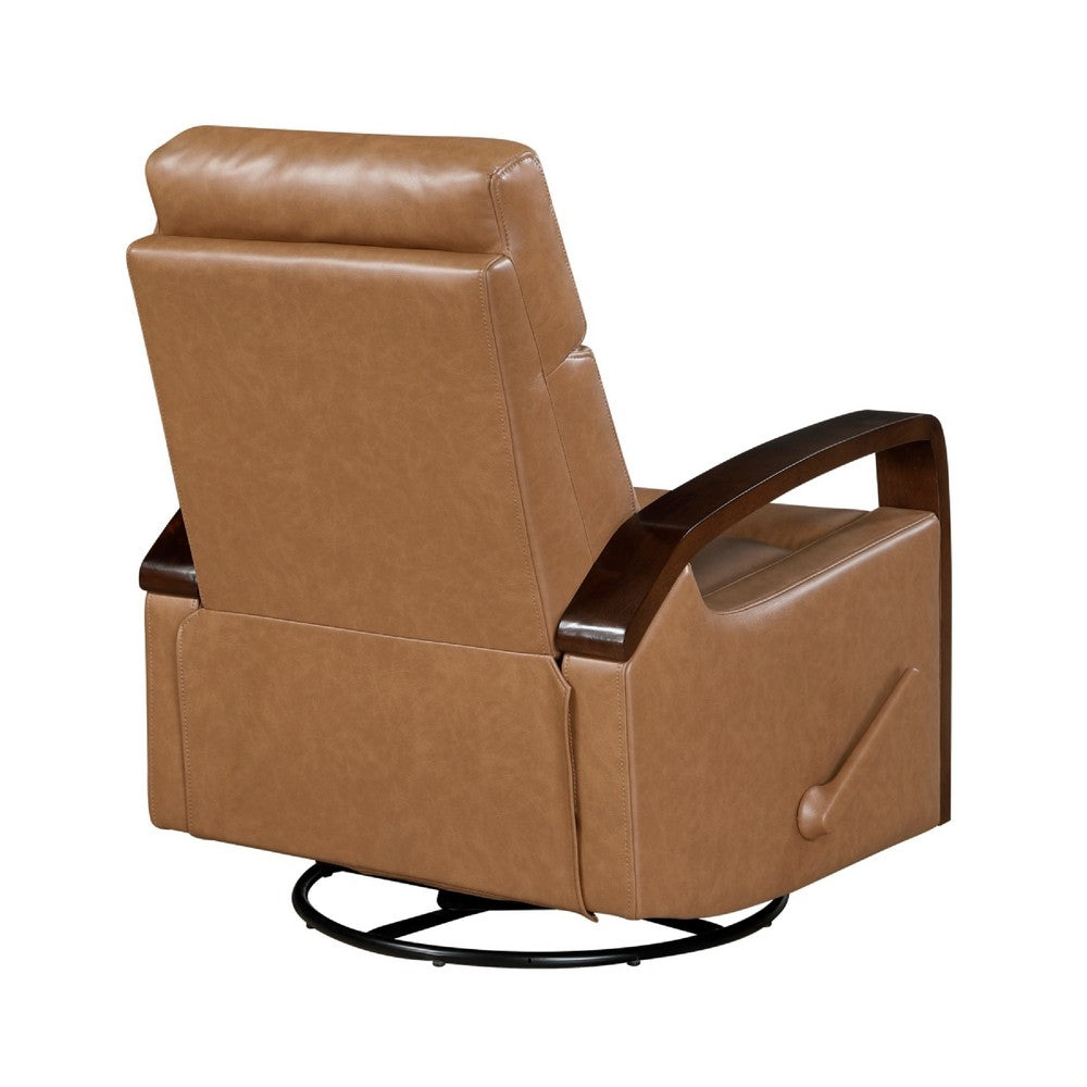 Mery Swivel Glider Manual Reclining Chair, Camel Brown Faux Leather - BM345346