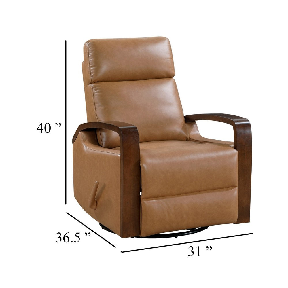 Mery Swivel Glider Manual Reclining Chair, Camel Brown Faux Leather - BM345346