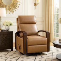 Mery Swivel Glider Manual Reclining Chair, Camel Brown Faux Leather - BM345346