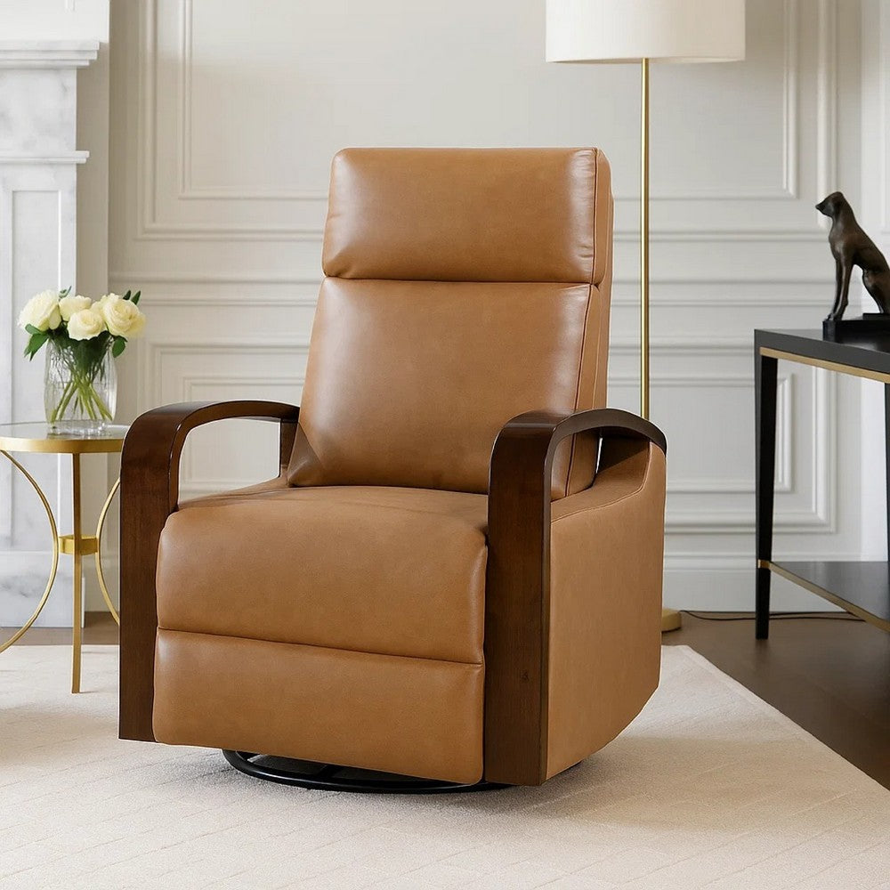 Mery Swivel Glider Manual Reclining Chair, Camel Brown Faux Leather - BM345346