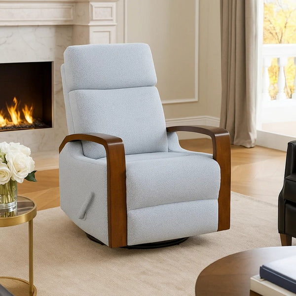 Mery Swivel Glider Manual Reclining Chair, Light Gray Boucle Fabric  - BM345347