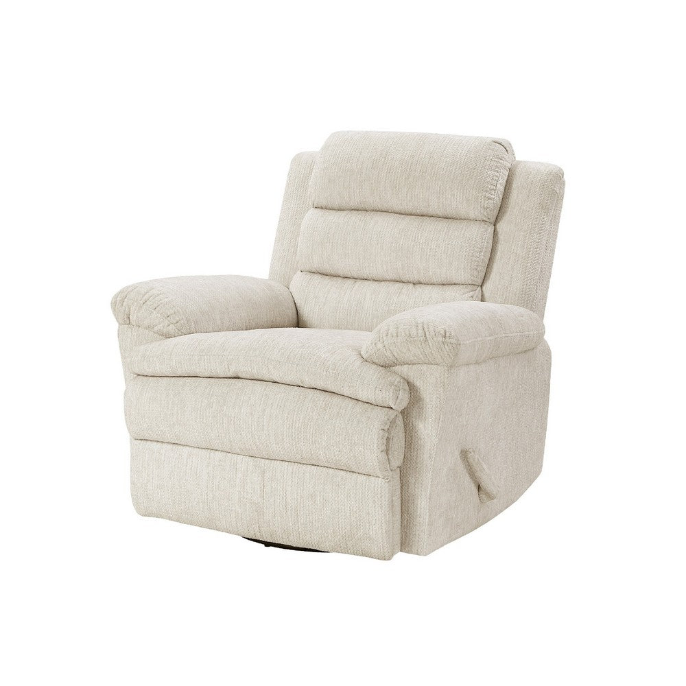 Oxy Swivel Manual Reclining Chair, Foam Pillow Arms, Beige Microfiber - BM345356
