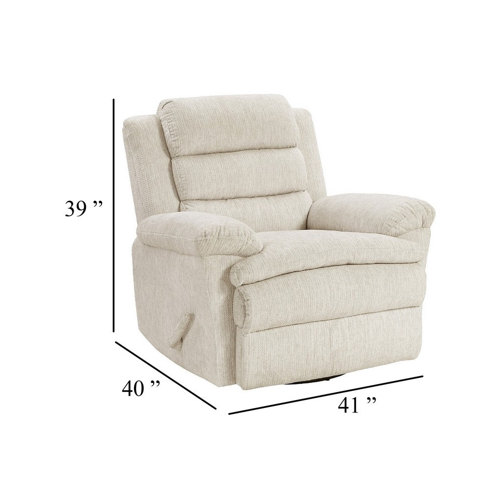 Oxy Swivel Manual Reclining Chair, Foam Pillow Arms, Beige Microfiber - BM345356