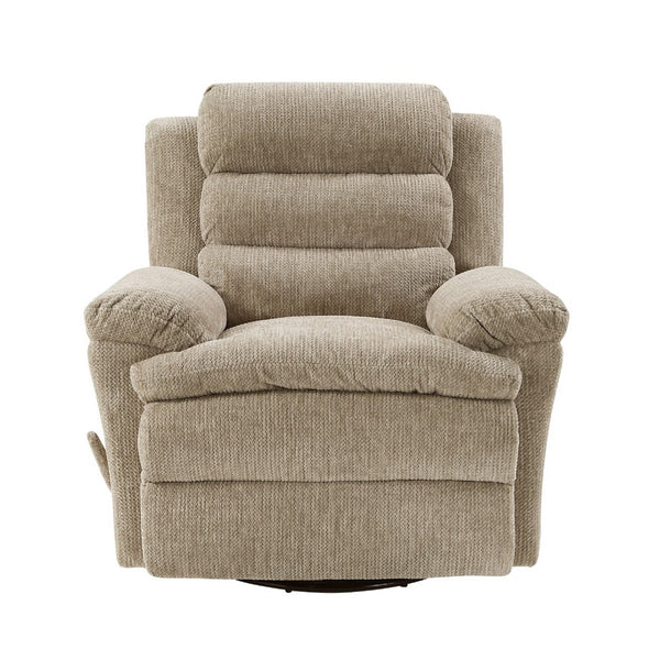 Oxy Swivel Manual Reclining Chair, Foam Pillow Arms, Brown Microfiber - BM345357