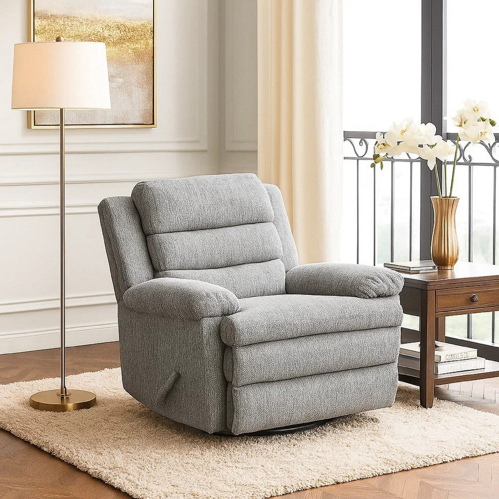 Oxy Swivel Manual Reclining Chair, Foam Pillow Arms, Gray Microfiber - BM345358