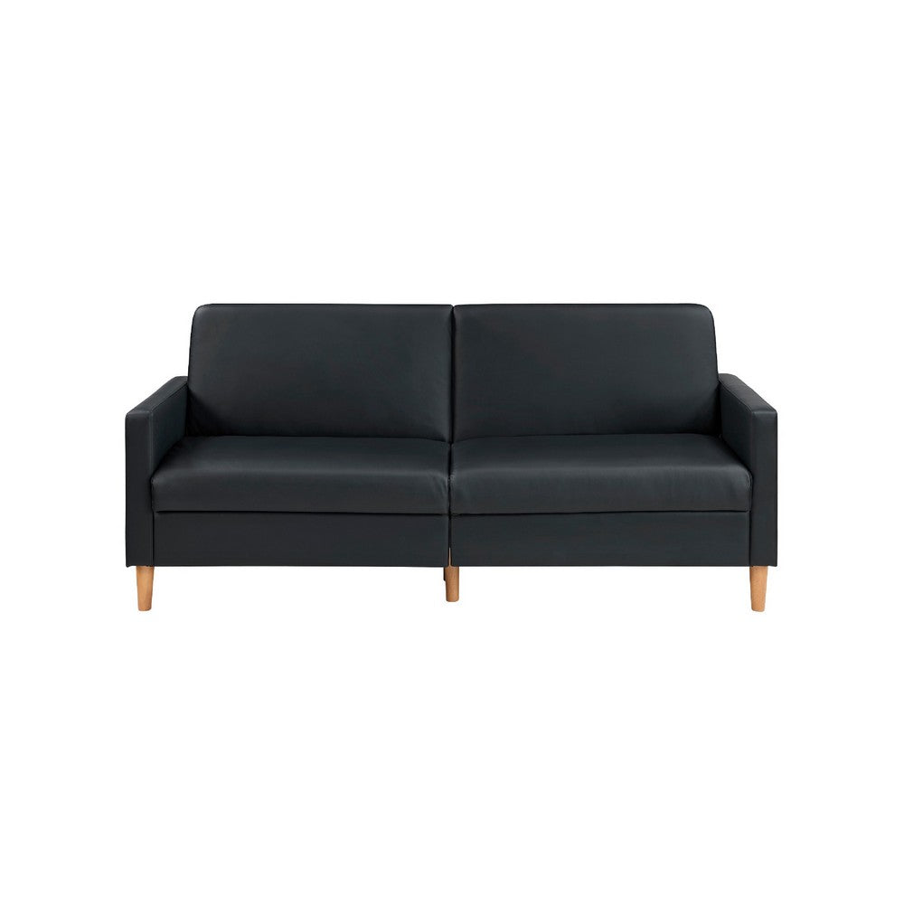 Mala Sleeper Sofa, Foam Padded, Black Faux Leather, Walnut Brown Legs - BM345360