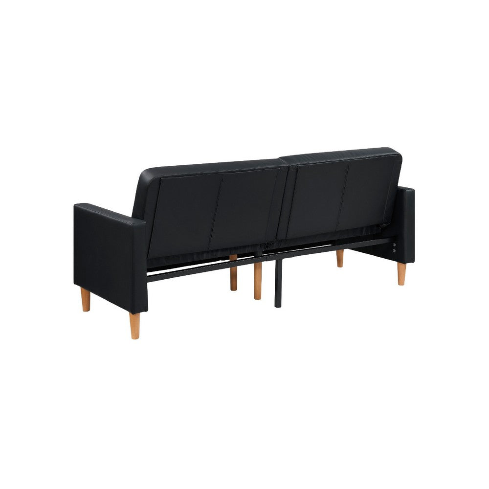 Mala Sleeper Sofa, Foam Padded, Black Faux Leather, Walnut Brown Legs - BM345360