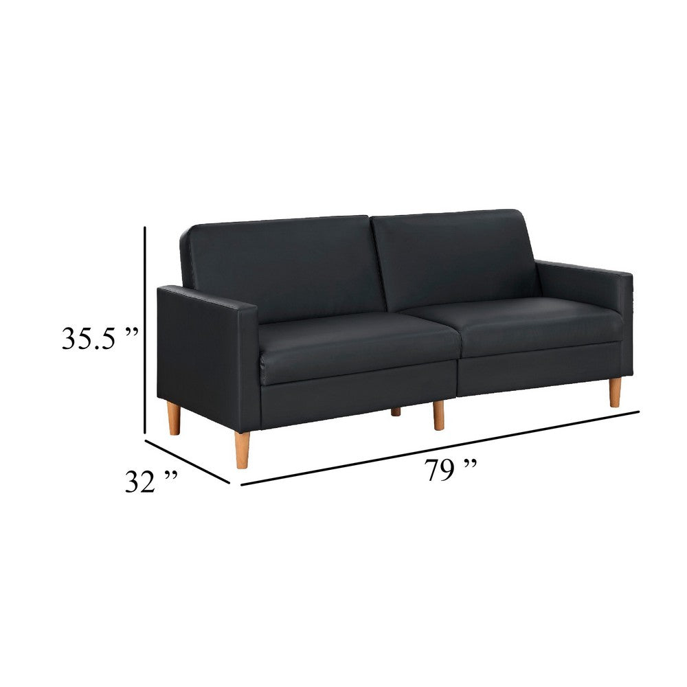 Mala Sleeper Sofa, Foam Padded, Black Faux Leather, Walnut Brown Legs - BM345360