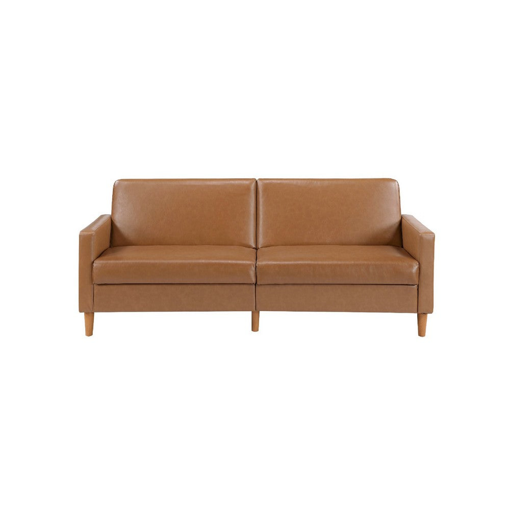 Mala Sleeper Sofa, Foam Padded, Camel Brown Faux Leather, Wood Frame - BM345361