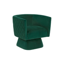 Cabe Swivel Accent Armchair, Diamond Stitch Back, Emerald Green Velvet - BM345362