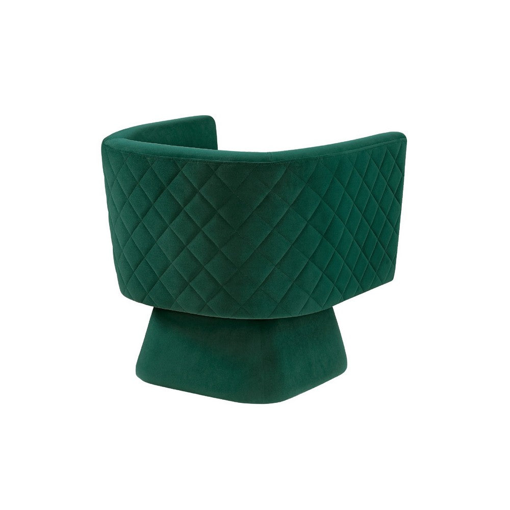 Cabe Swivel Accent Armchair, Diamond Stitch Back, Emerald Green Velvet - BM345362