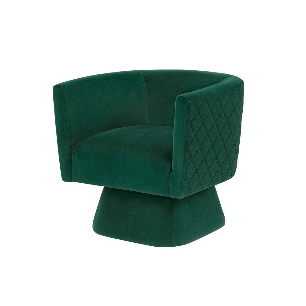 Cabe Swivel Accent Armchair, Diamond Stitch Back, Emerald Green Velvet - BM345362
