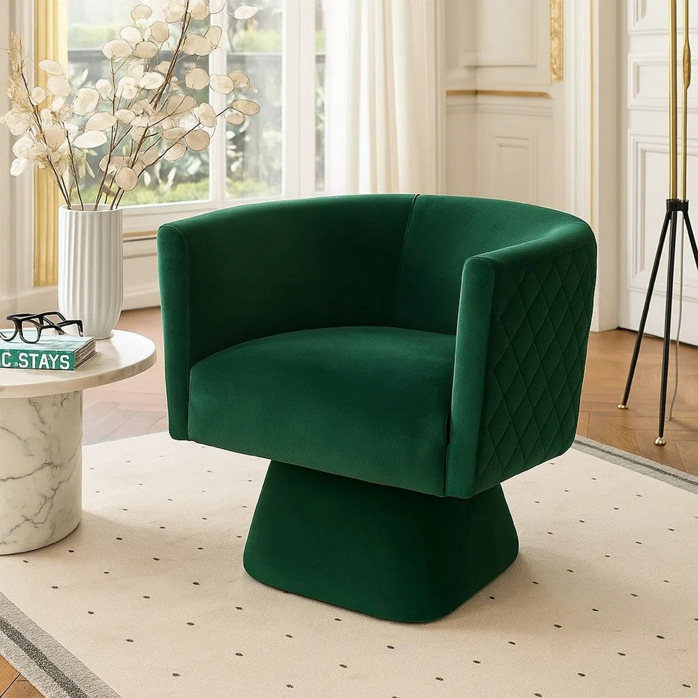 Cabe Swivel Accent Armchair, Diamond Stitch Back, Emerald Green Velvet - BM345362