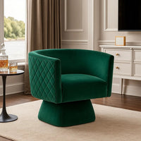 Cabe Swivel Accent Armchair, Diamond Stitch Back, Emerald Green Velvet - BM345362