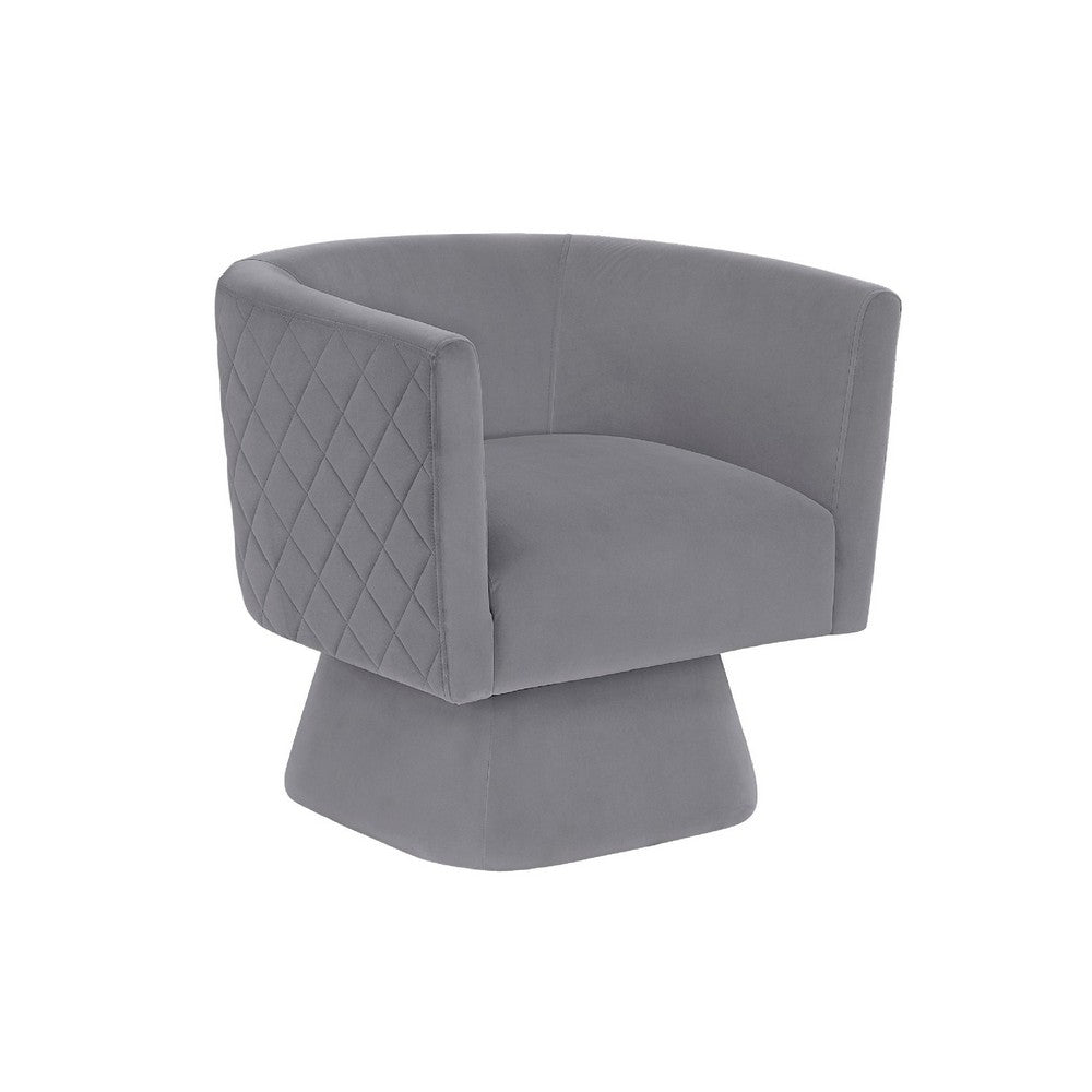 Cabe Swivel Accent Armchair, Diamond Stitch Back, Modern Gray Velvet - BM345363