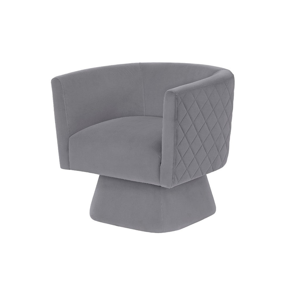 Cabe Swivel Accent Armchair, Diamond Stitch Back, Modern Gray Velvet - BM345363