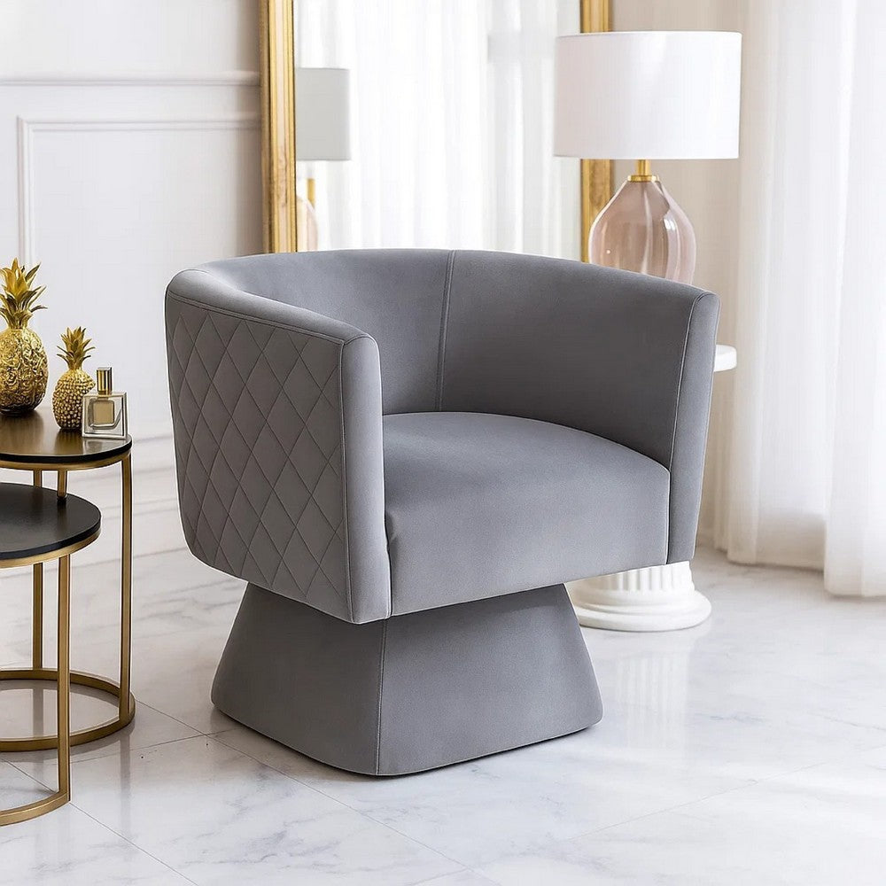 Cabe Swivel Accent Armchair, Diamond Stitch Back, Modern Gray Velvet - BM345363