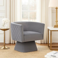 Cabe Swivel Accent Armchair, Diamond Stitch Back, Modern Gray Velvet - BM345363
