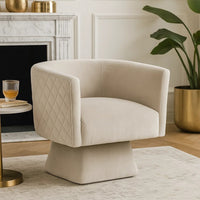 Cabe Swivel Accent Armchair, Diamond Stitch Back, Taupe Brown Velvet - BM345364