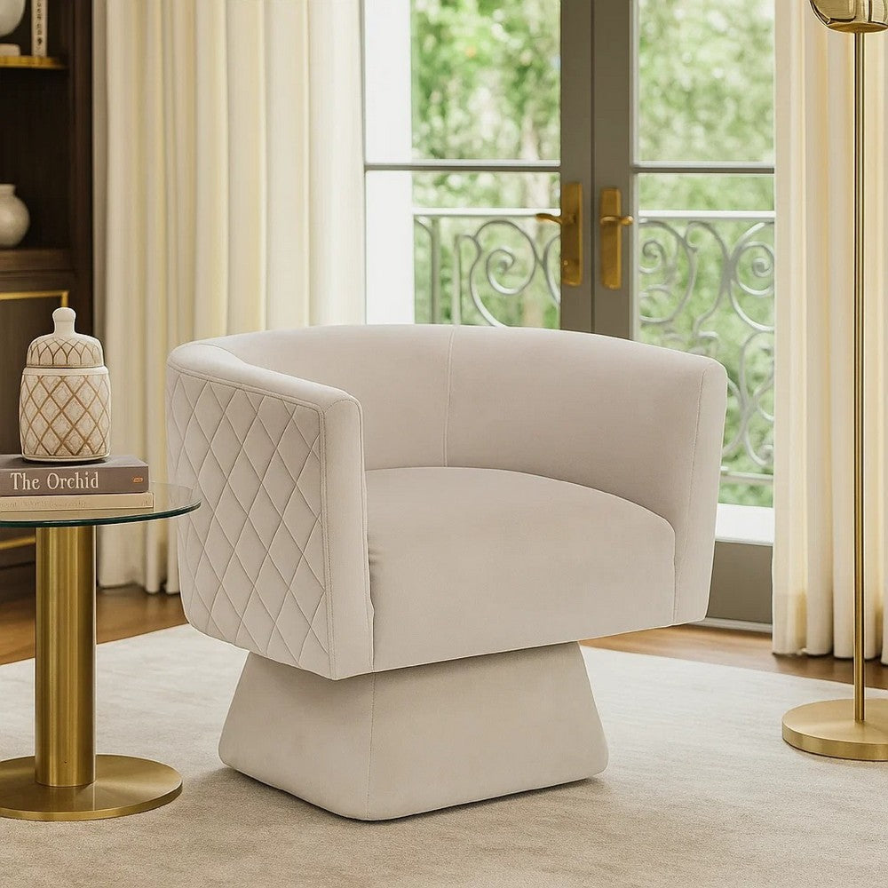 Cabe Swivel Accent Armchair, Diamond Stitch Back, Taupe Brown Velvet - BM345364