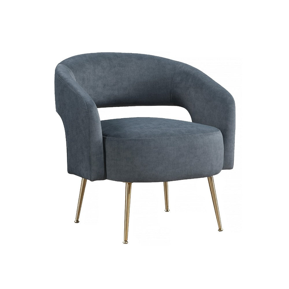 Noel Accent Chair, Curved Open Back, Dark Gray Velvet, Gold Metal Legs - BM345365