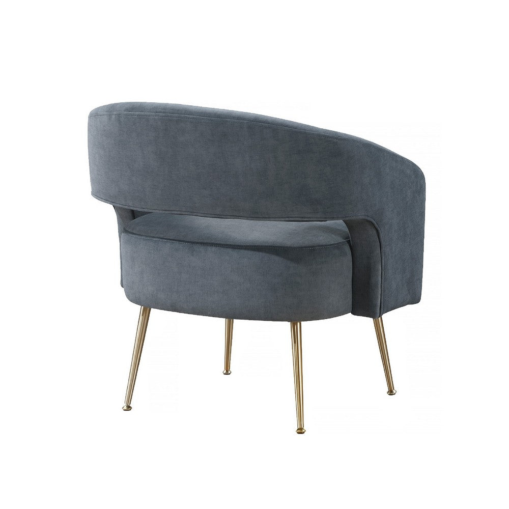 Noel Accent Chair, Curved Open Back, Dark Gray Velvet, Gold Metal Legs - BM345365