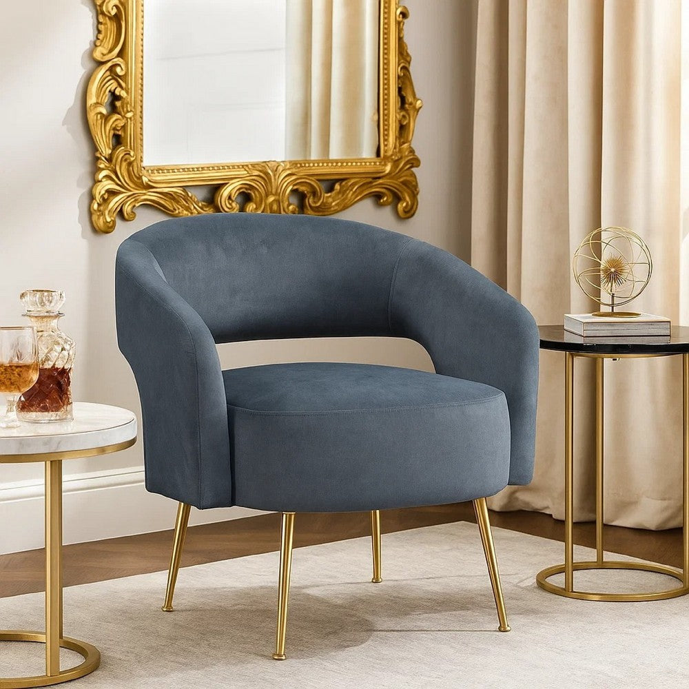 Noel Accent Chair, Curved Open Back, Dark Gray Velvet, Gold Metal Legs - BM345365