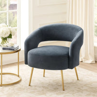 Noel Accent Chair, Curved Open Back, Dark Gray Velvet, Gold Metal Legs - BM345365