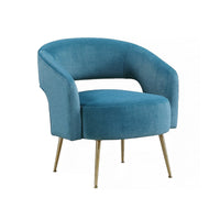Noel Accent Chair, Curved Open Back, Teal Blue Velvet, Gold Metal Legs - BM345366