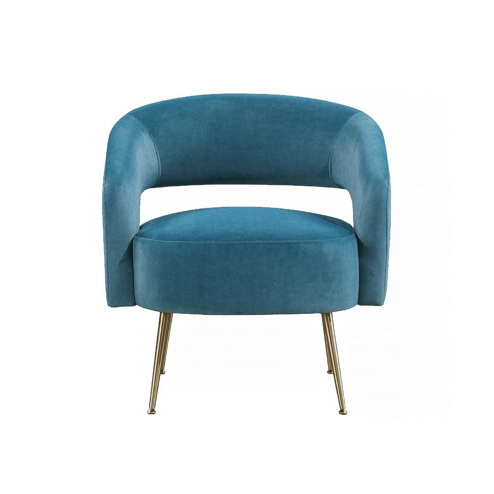 Noel Accent Chair, Curved Open Back, Teal Blue Velvet, Gold Metal Legs - BM345366
