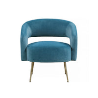 Noel Accent Chair, Curved Open Back, Teal Blue Velvet, Gold Metal Legs - BM345366
