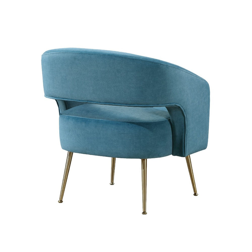 Noel Accent Chair, Curved Open Back, Teal Blue Velvet, Gold Metal Legs - BM345366