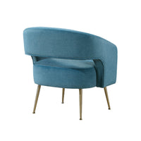 Noel Accent Chair, Curved Open Back, Teal Blue Velvet, Gold Metal Legs - BM345366
