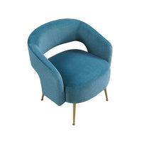 Noel Accent Chair, Curved Open Back, Teal Blue Velvet, Gold Metal Legs - BM345366