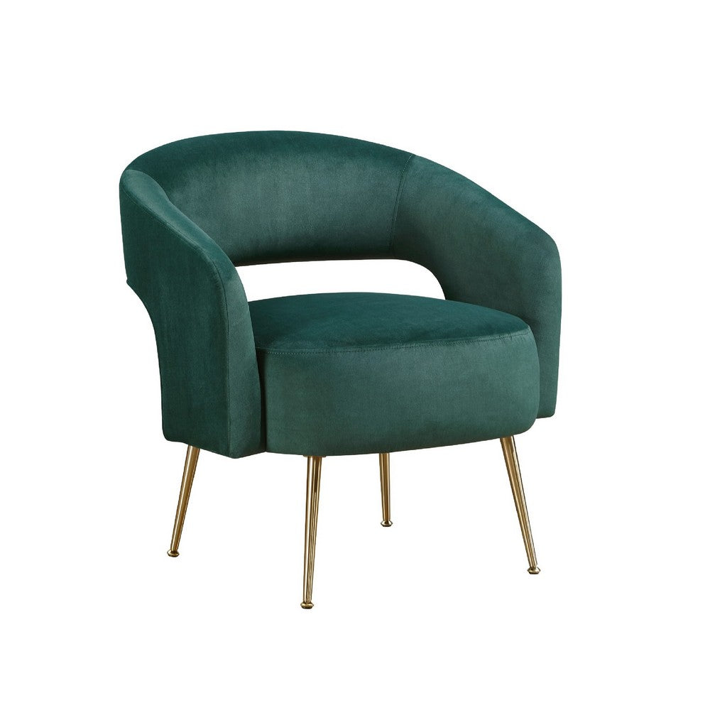 Noel Accent Chair, Curved Open Back, Dark Green Velvet, Gold Metal Legs - BM345367