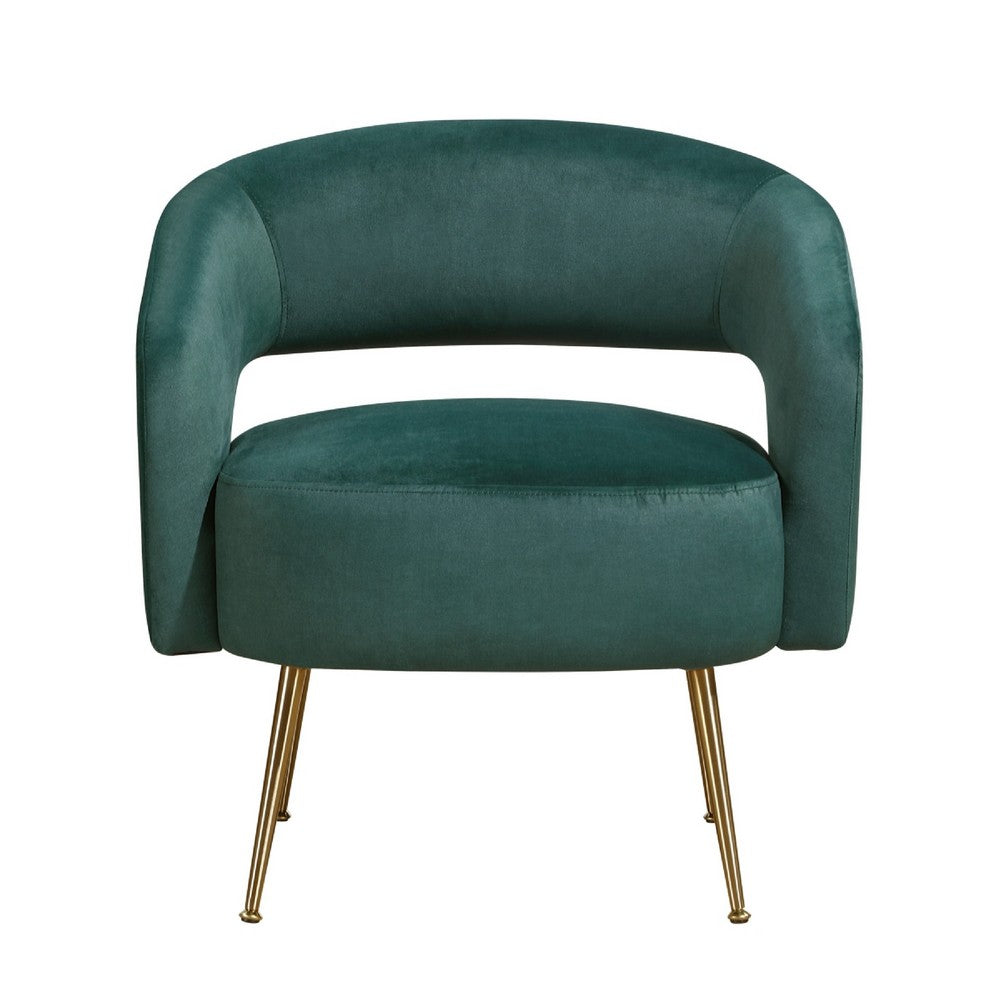 Noel Accent Chair, Curved Open Back, Dark Green Velvet, Gold Metal Legs - BM345367