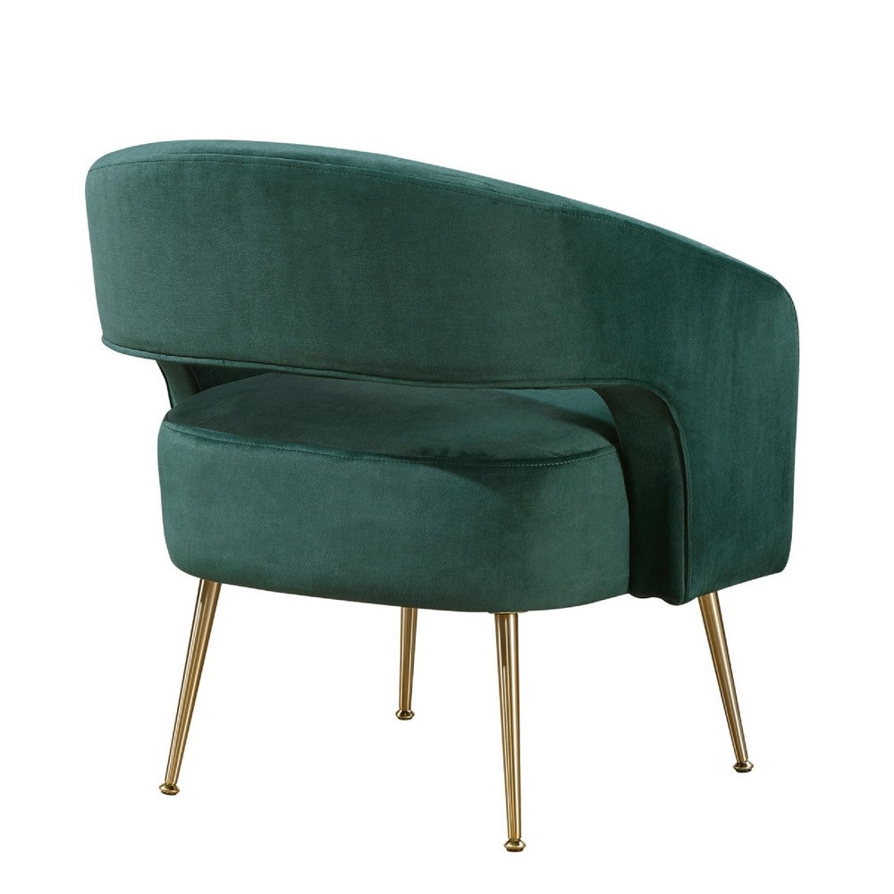 Noel Accent Chair, Curved Open Back, Dark Green Velvet, Gold Metal Legs - BM345367