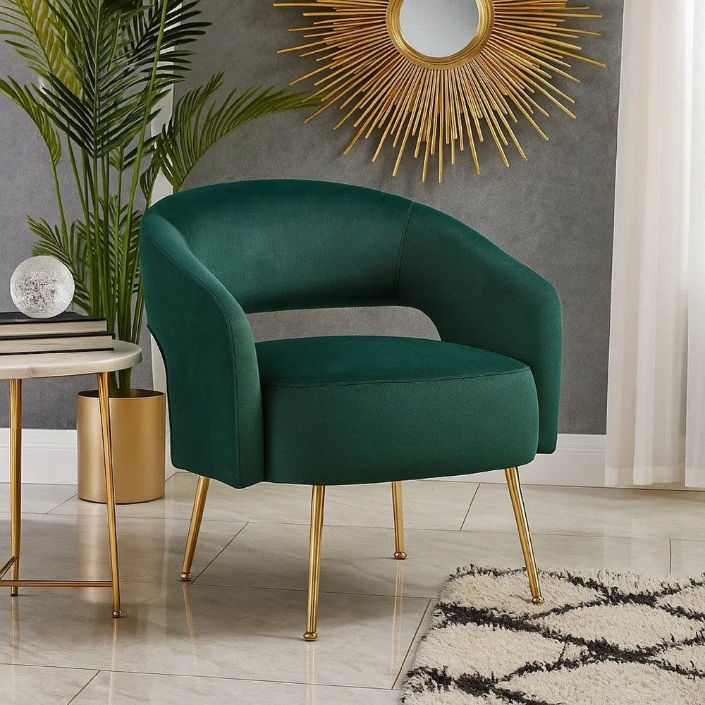 Noel Accent Chair, Curved Open Back, Dark Green Velvet, Gold Metal Legs - BM345367