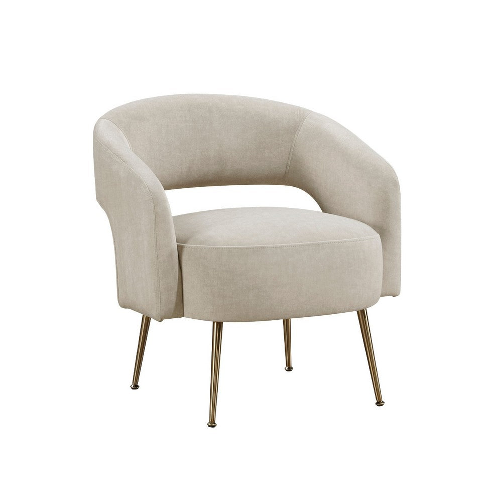 Noel Accent Chair, Curved Open Back, Taupe Brown Velvet, Gold Metal Legs - BM345368
