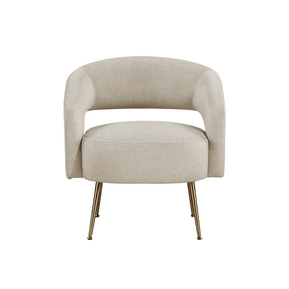 Noel Accent Chair, Curved Open Back, Taupe Brown Velvet, Gold Metal Legs - BM345368