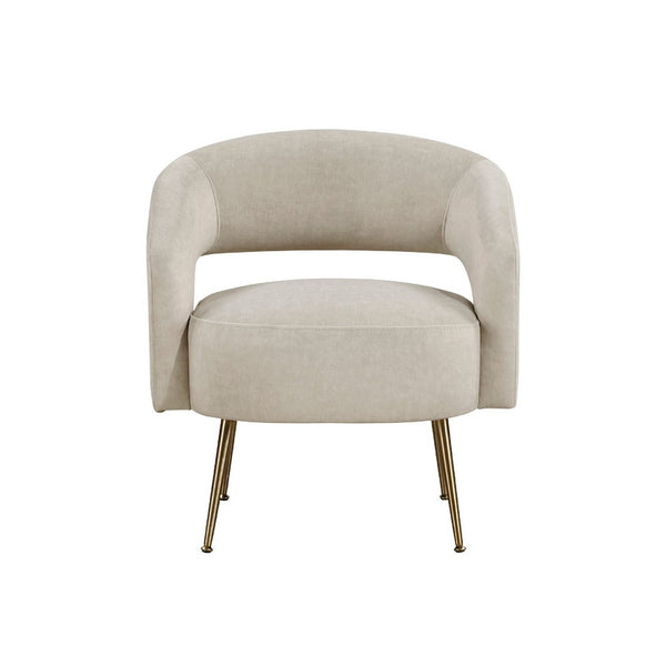 Noel Accent Chair, Curved Open Back, Taupe Brown Velvet, Gold Metal Legs - BM345368