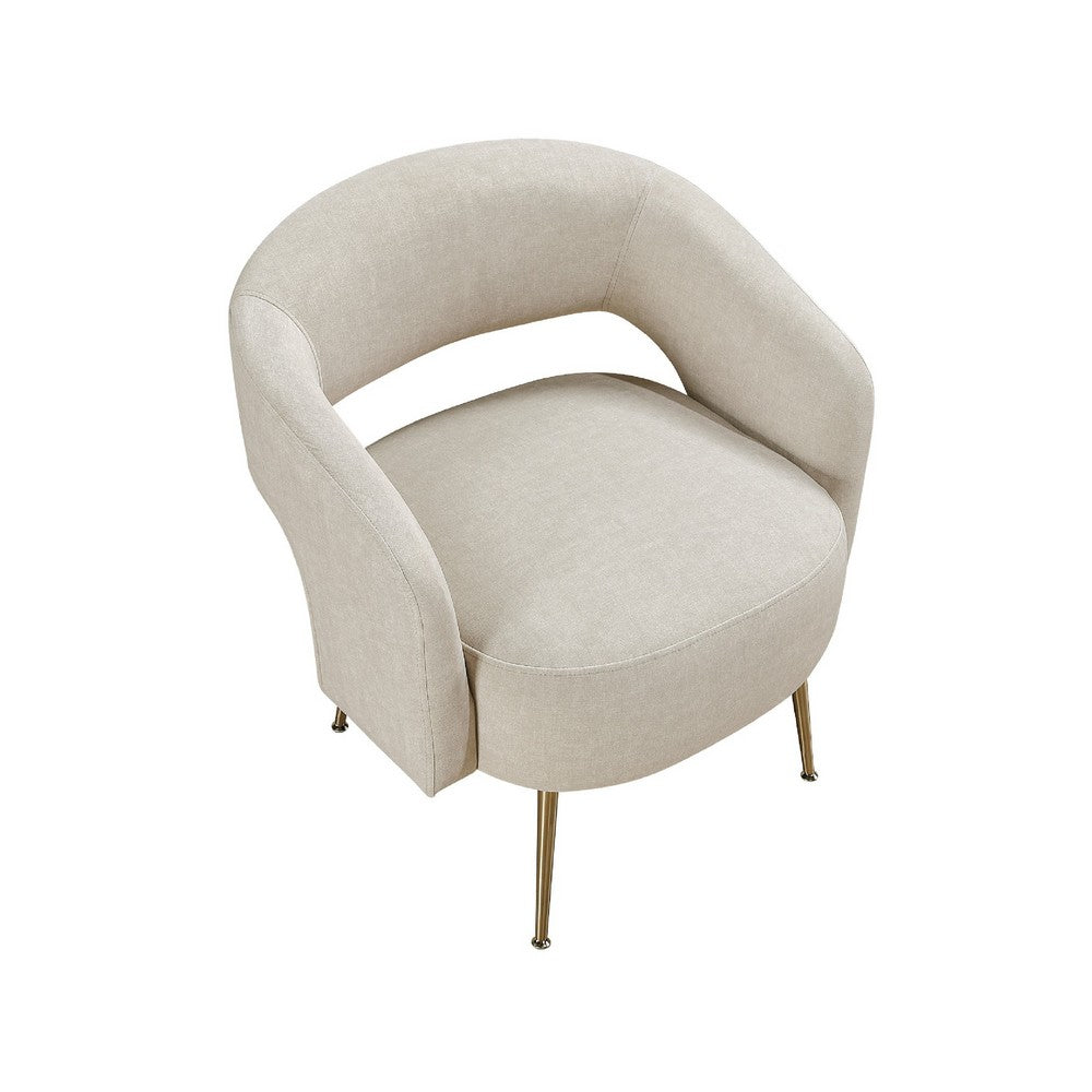 Noel Accent Chair, Curved Open Back, Taupe Brown Velvet, Gold Metal Legs - BM345368