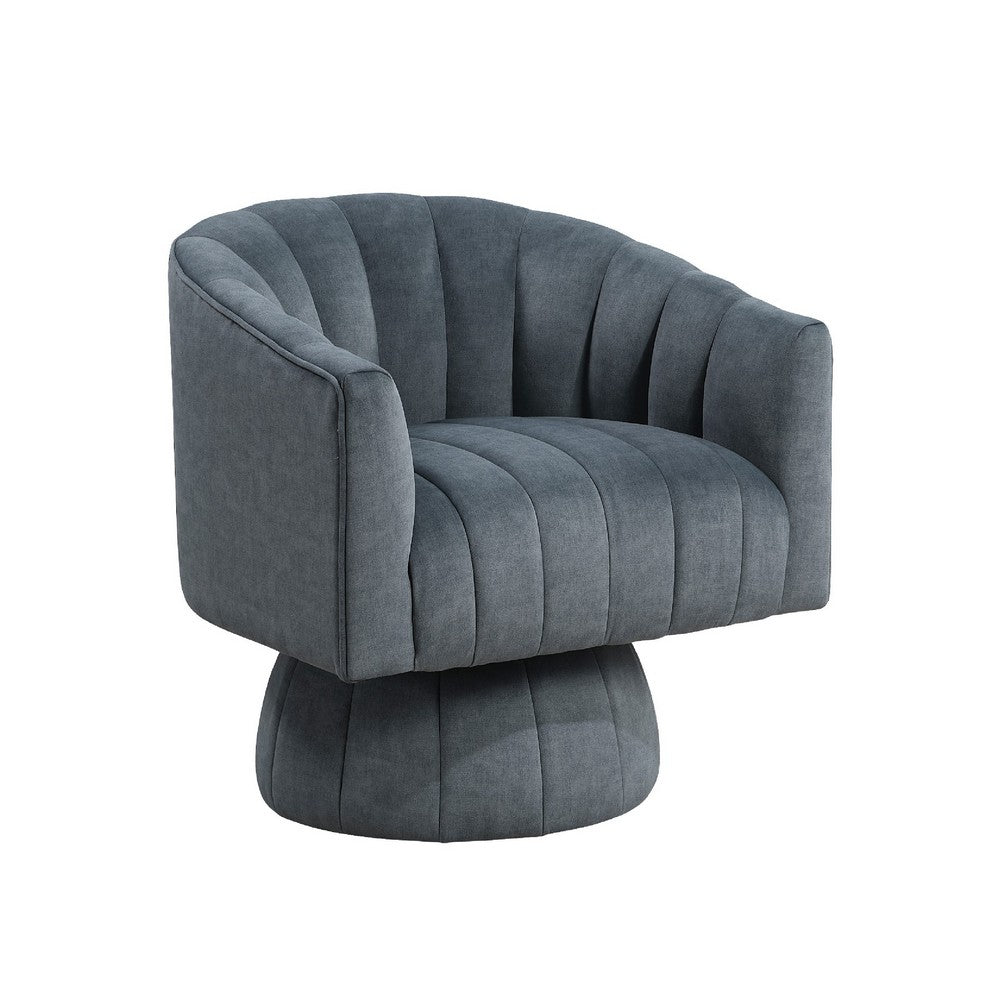 Rex Swivel Accent Chair, Barrel Channel Stitched Velvet, Dark Gray - BM345369