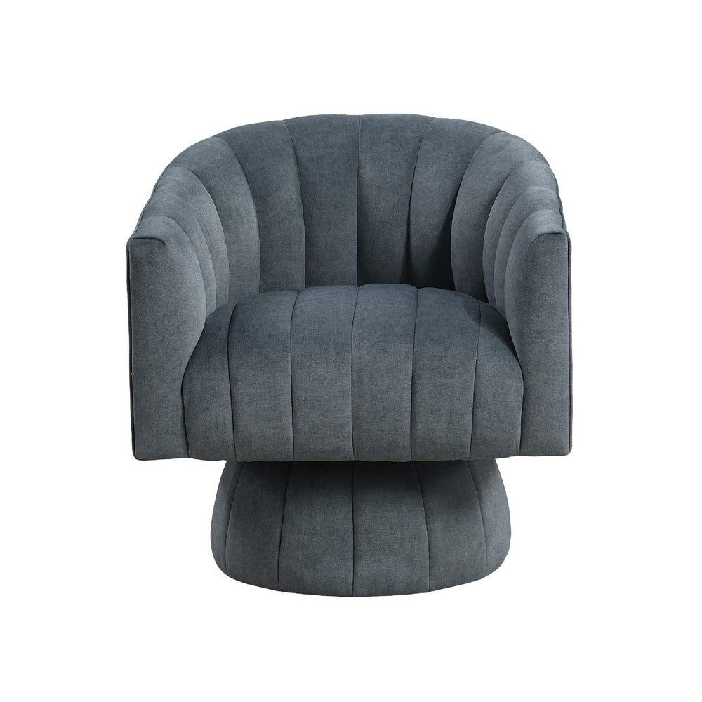 Rex Swivel Accent Chair, Barrel Channel Stitched Velvet, Dark Gray - BM345369