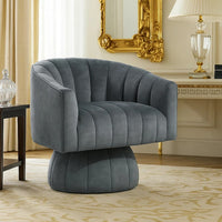 Rex Swivel Accent Chair, Barrel Channel Stitched Velvet, Dark Gray - BM345369