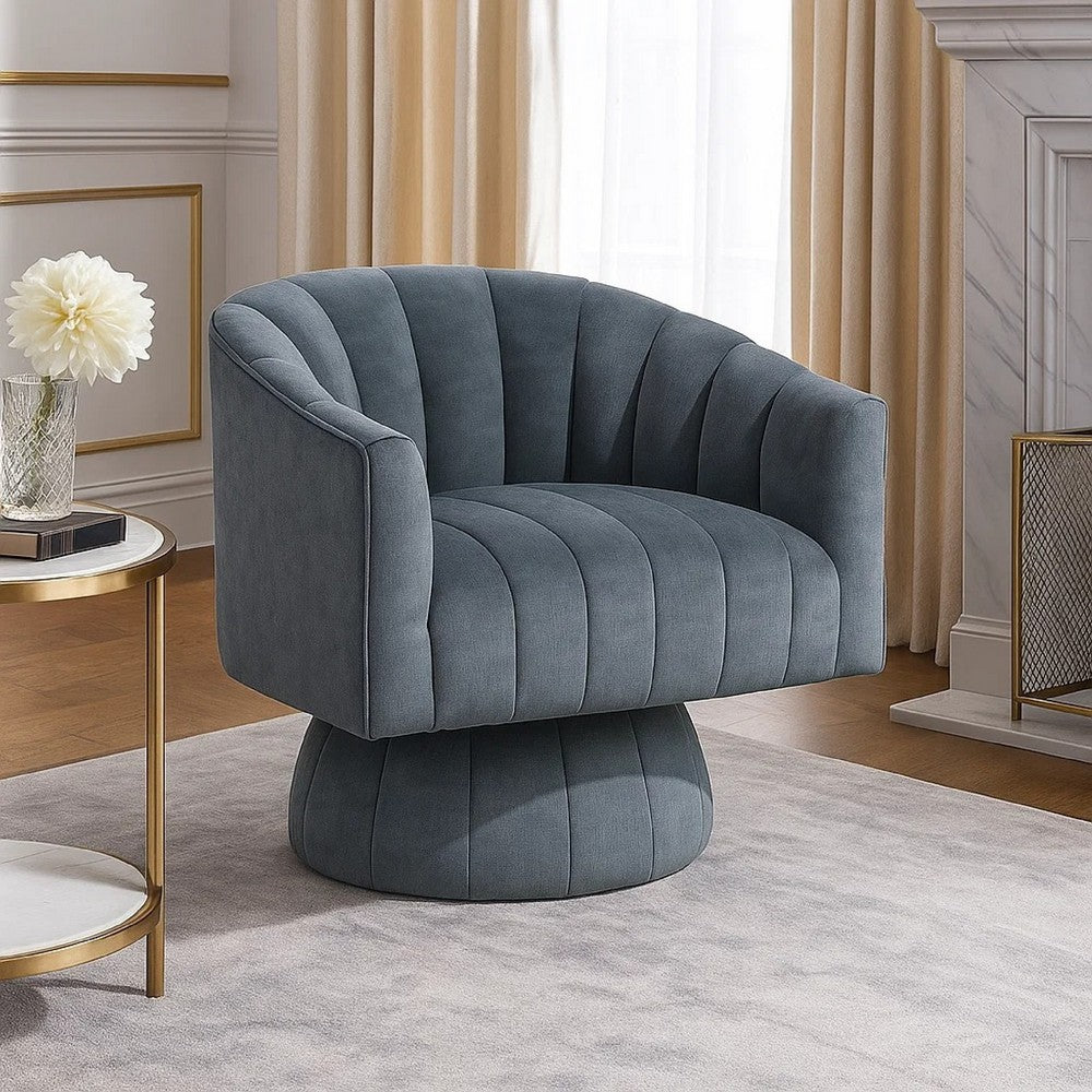 Rex Swivel Accent Chair, Barrel Channel Stitched Velvet, Dark Gray - BM345369
