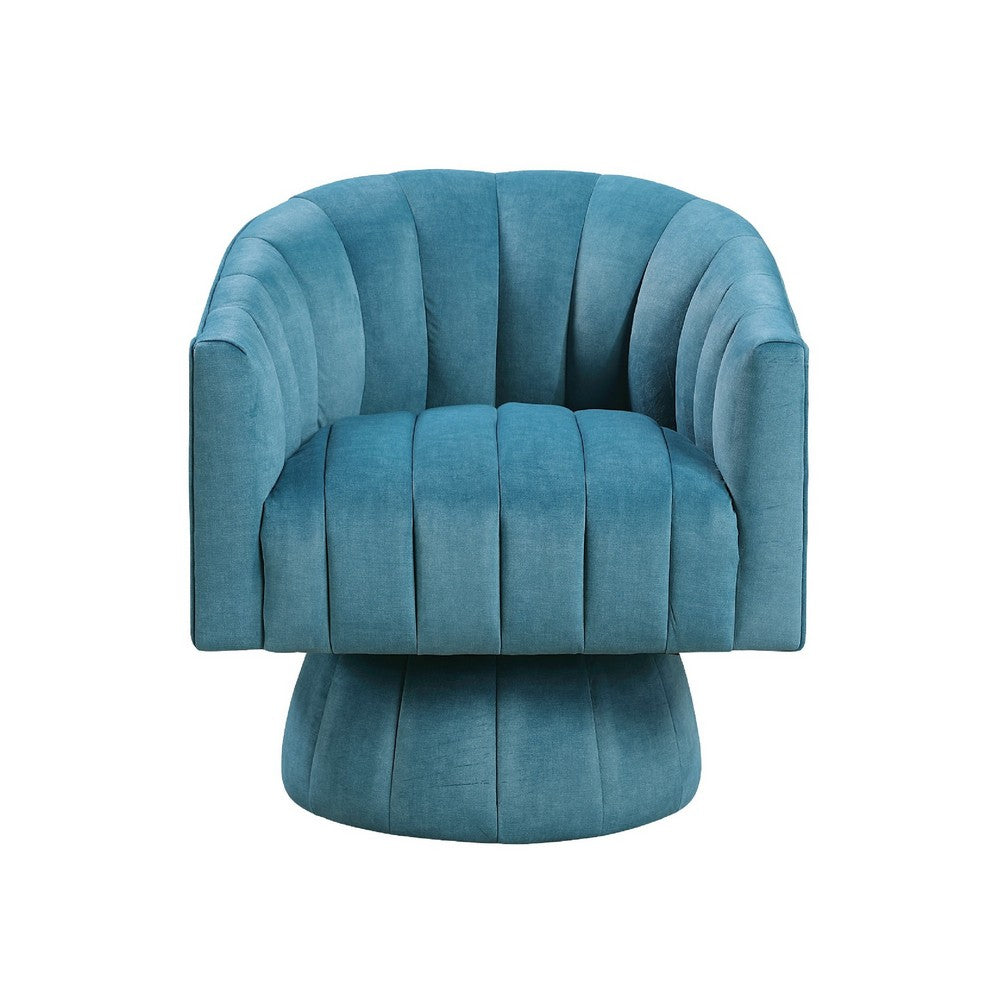 Rex Swivel Accent Chair, Barrel Channel Stitched Velvet, Teal Blue - BM345370