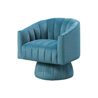 Rex Swivel Accent Chair, Barrel Channel Stitched Velvet, Teal Blue - BM345370